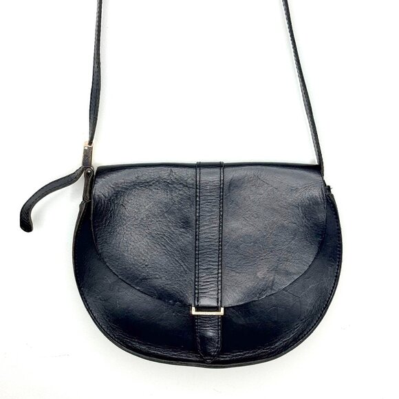 Clare V. Handbags - CLARE V Luce Leather Boho Saddle Half Moon Adjustable Crossbody Bag Black Gold